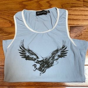 Ribbed light blue eagle print tank top
